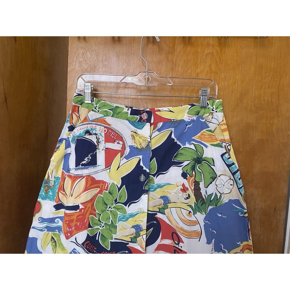 Vintage 90s Does 40s 1940s Beach Hawaii Tropical Novelty Print Midi Skirt Sz L - Picture 3 of 8